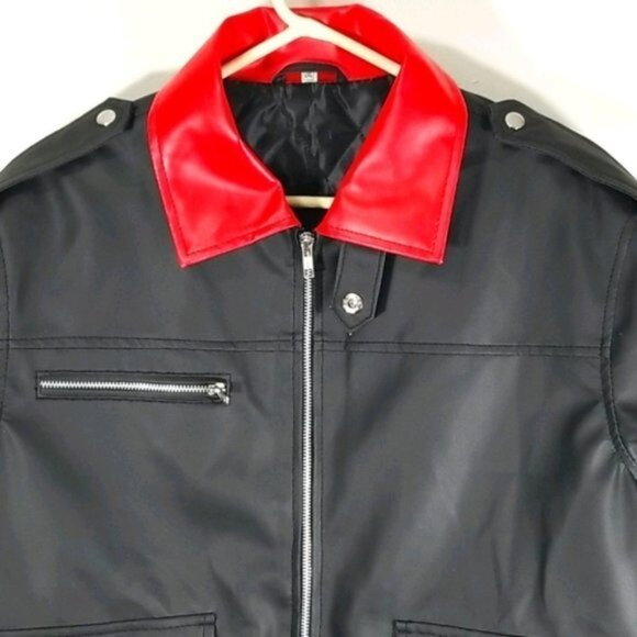 Faux Leather Motorcycle Style Coat Men's Size L Youth Size 2XL Unbranded Black - Picture 3 of 5